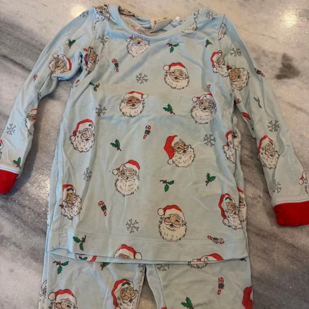Tullabee Light Blue Santa Print PJ Set 2T Bamboo 2pc
